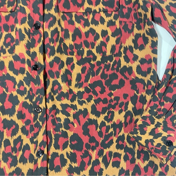 Go Silk Red Tan Black Leopard/Cheetah Print 100% Silk Button Down Blouse S - Picture 6 of 13
